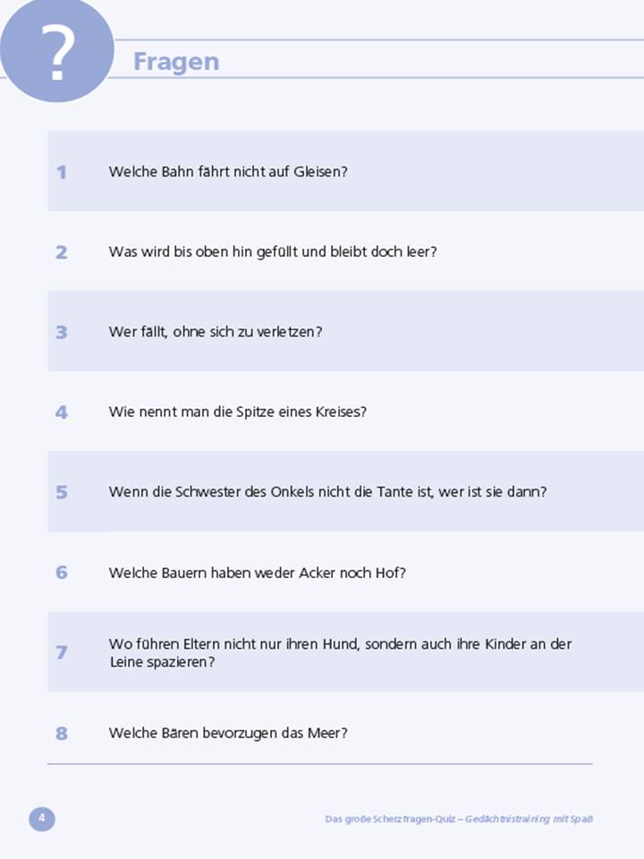 Mit 4 antworten lustige quizfragen Scherzfragen für