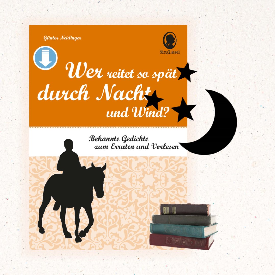 PDF-Cover zu „Wer reitet so spät durch Nacht und Wind?“. Enthalten sind bekannte Gedichte zum Erraten und Vorlesen für Senioren mit Demenz.