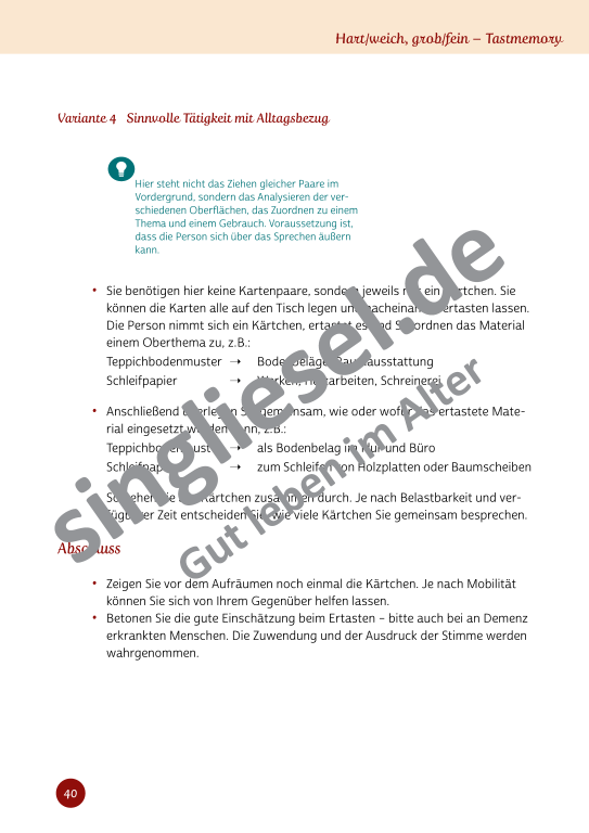 Beispielseiten aus Sinneswelten wecken - Kurzaktivierungen für bettlägerige Senioren mit Demenz als PDF-Download Beispielseiten aus Sinneswelten wecken - Kurzaktivierungen für bettlägerige Senioren mit Demenz als PDF-Download