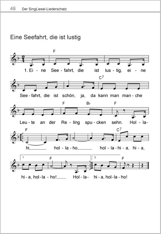 Liederbuch für Senioren im Großdruck – Eine Seefahrt, die ist lustig. Volkslied mit Noten für heitere Stunden