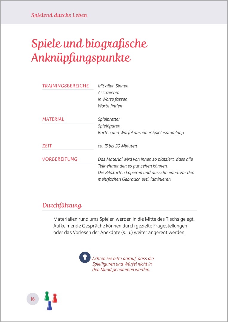 Beispielseite aus Gedächtnistraining für Senioren "Gedächtnisübungen für gute Laune". Gezeigt wird eine Gedächtnisübung mit biografischen Anknüpfungspunkten.