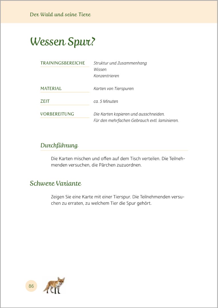 Beispielseite aus Gedächtnistraining für Senioren "Gehirnjogging für Naturliebhaber". Gezeigt wird eine Gedächtnisübung mit dem Titel „Silben zu Wetterwörtern kombinieren“. Die Übungen eignen sich ideal zur Aktivierung von Senioren.