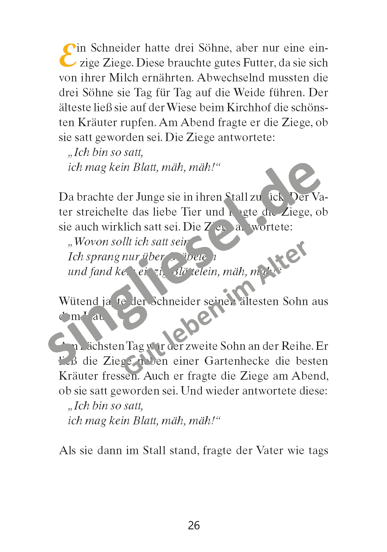 Beispielseite aus: Bekannte Märchen Band 1 - zum Vorlesen und Mitraten für Senioren mit Demenz als PDF-Download Beispielseite aus: Bekannte Märchen Band 1 - zum Vorlesen und Mitraten für Senioren mit Demenz als PDF-Download