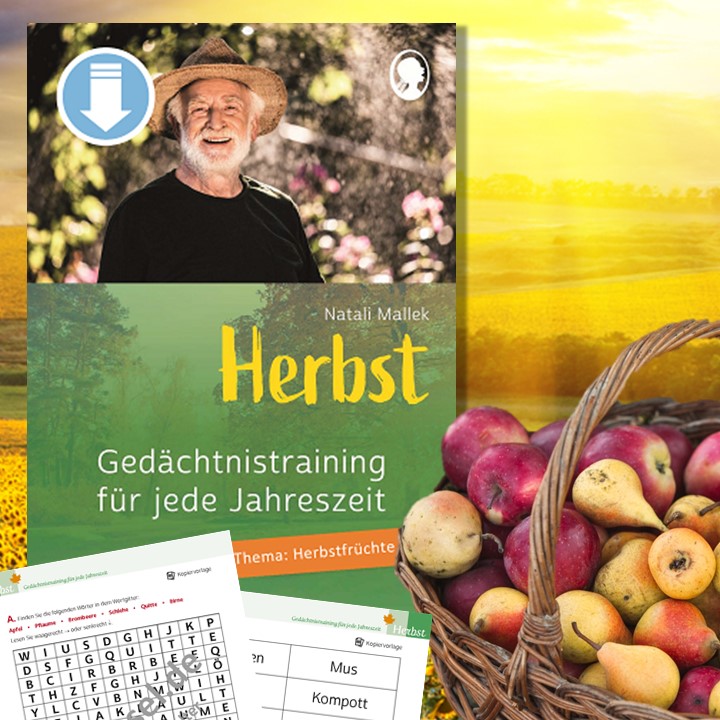 Gedächtnistraining Senioren. Herbst. Herbstfrüchte. Kopiervorlagen.