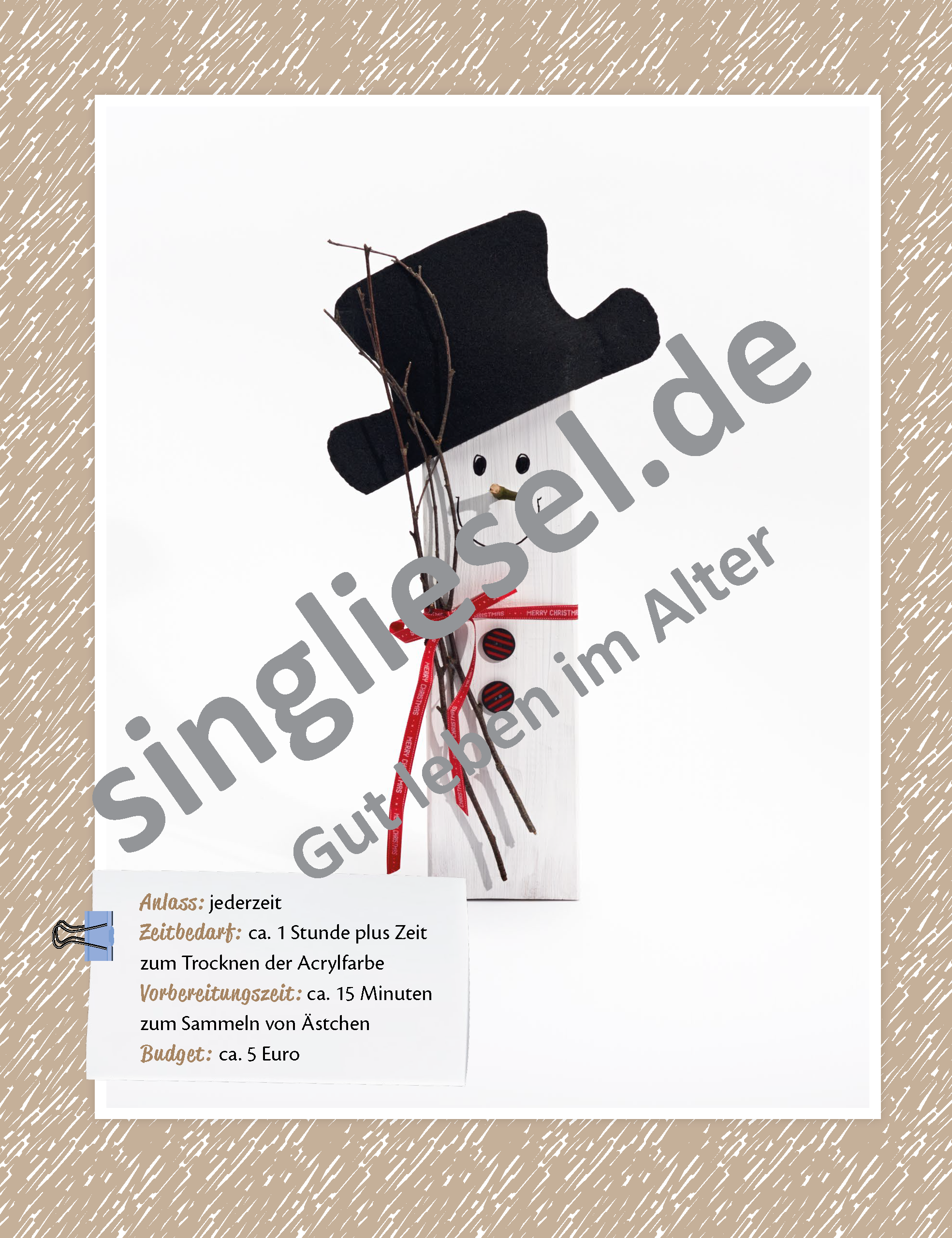 Beispielbild: Anleitung Schneemann basteln - kreative Handarbeit für Senioren zur Beschäftigung als PDF-Download Beispielbild: Anleitung Schneemann basteln - kreative Handarbeit für Senioren zur Beschäftigung als PDF-Download