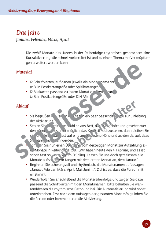 Beispielseiten aus Im Rhythmus der Bewegung - Kurzaktivierungen für bettlägerige Senioren mit Demenz als PDF-Download Beispielseiten aus Im Rhythmus der Bewegung - Kurzaktivierungen für bettlägerige Senioren mit Demenz als PDF-Download