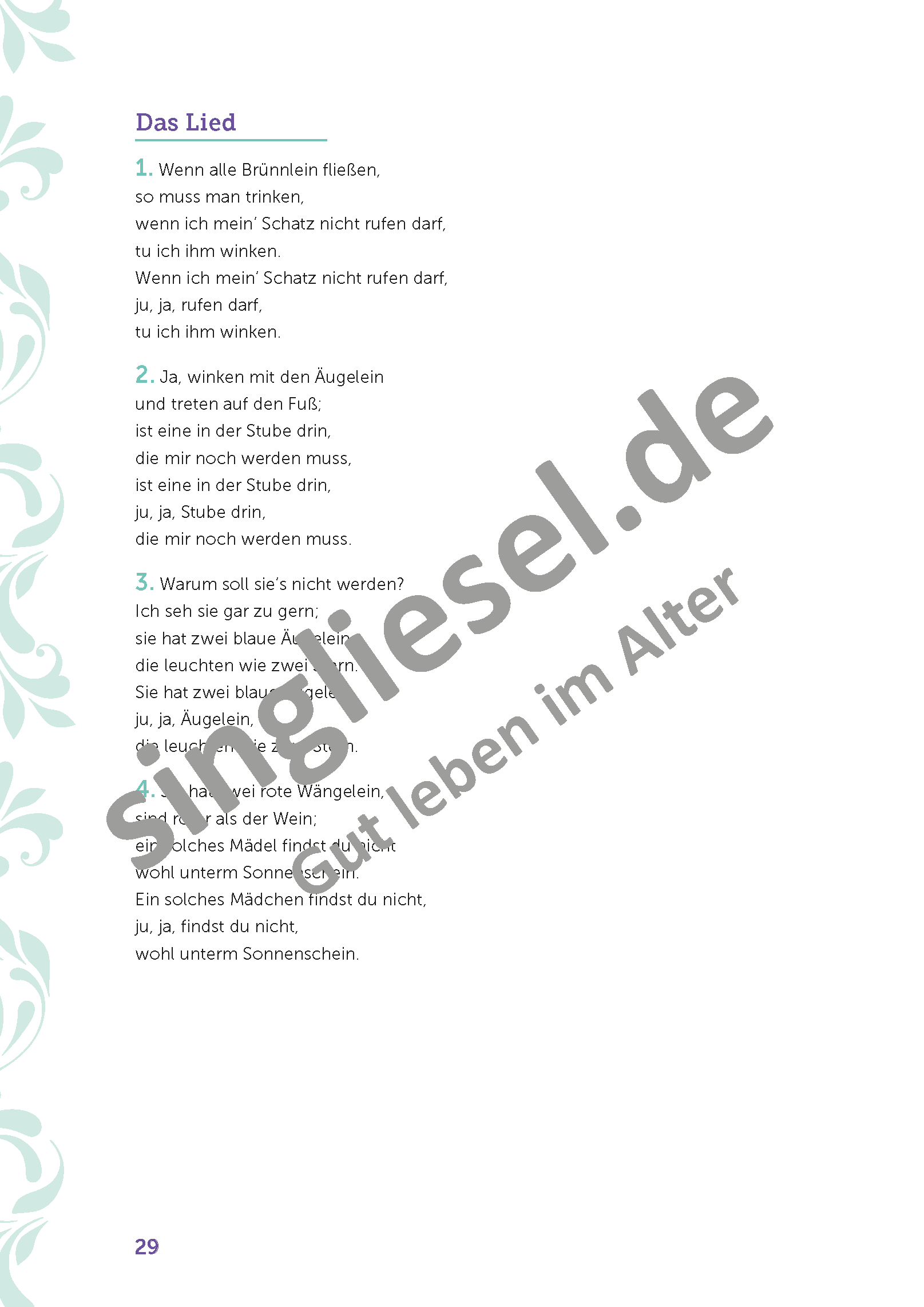 ESD-0001-660-005_Die-schoensten-Sitztaenze_Rund-um-die-Liebe_Seite_30_Wenn-alle-Bruennlein-fliessen_Lied Die schönsten Sitztänze rund um die Liebe. Sitztänze für Senioren- auch mit Demenz. Wenn alle Brünnlein fließen Liedtext
