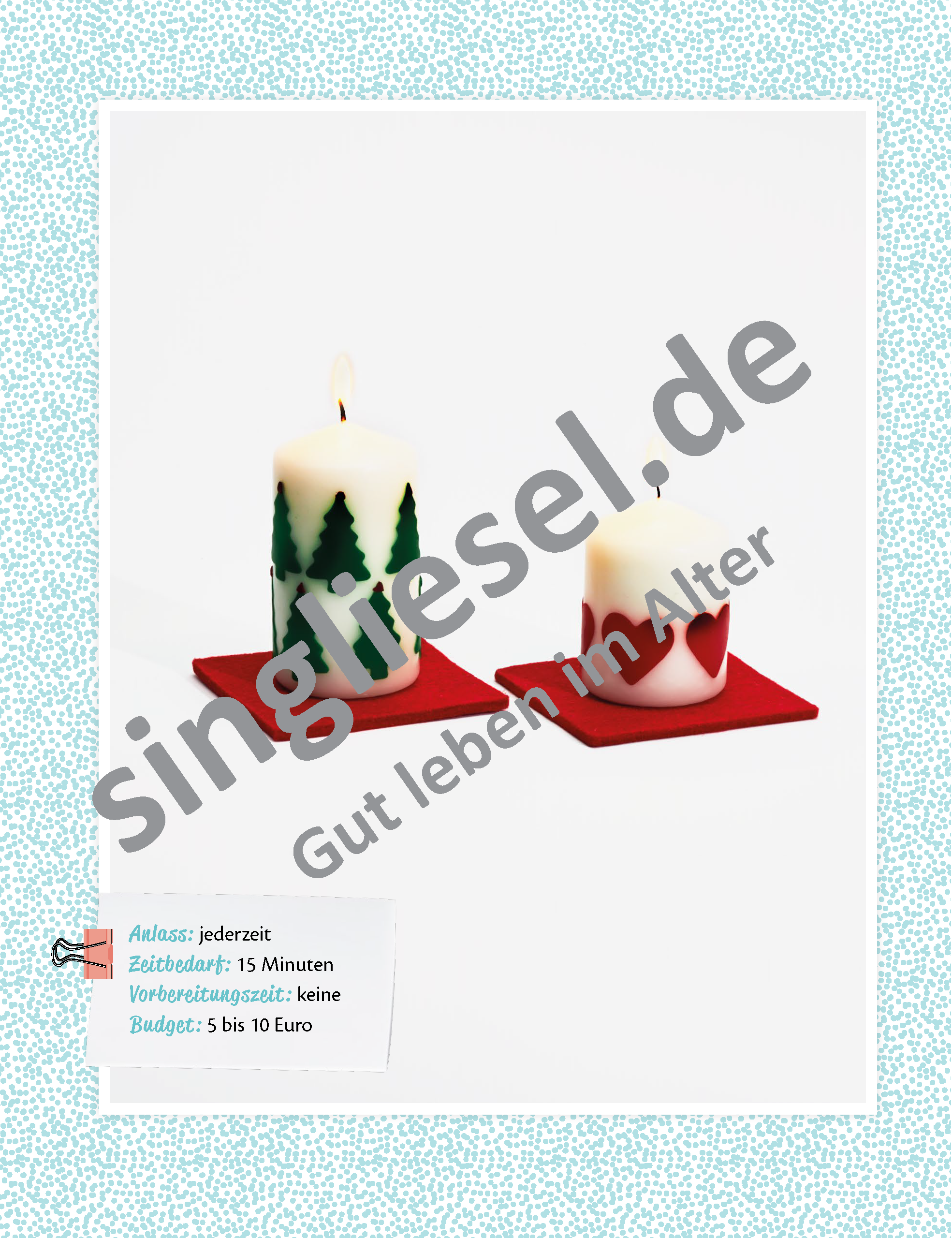 Beispielbild: Bastelanleitung für dekorative Kerzen - Kreative Beschäftigung für Senioren als PDF-Download Beispielbild: Bastelanleitung für dekorative Kerzen - Kreative Beschäftigung für Senioren als PDF-Download