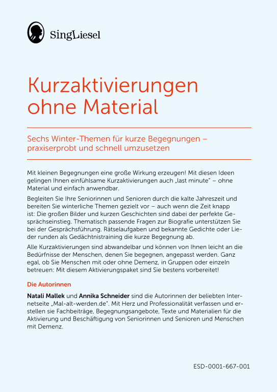 Beispielseiten aus der PDF Kurzaktivierungen im Winter für Senioren mit Demenz - kreative Ideen zum Thema Haus und Garten Beispielseiten aus der PDF Kurzaktivierungen im Winter für Senioren mit Demenz - kreative Ideen zum Thema Haus und Garten