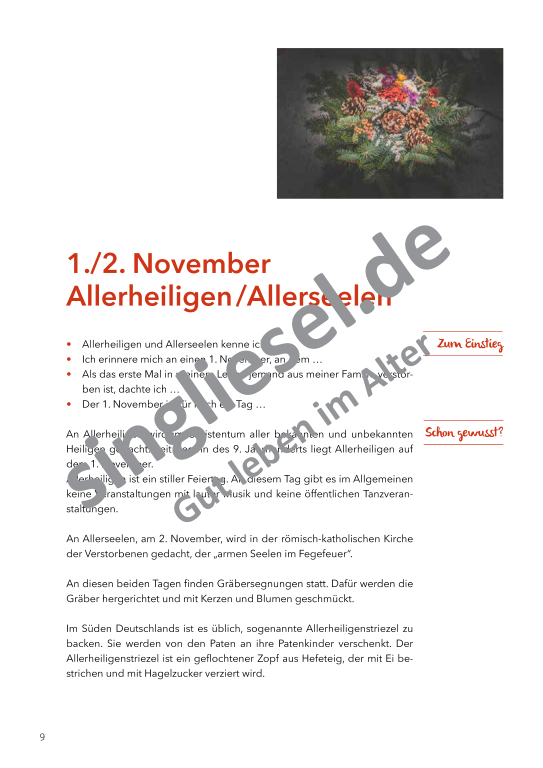 Beispielseiten: Von Allerheiligen bis Nikolaus - Aktivierungspaket zu Festen und Bräuche für Senioren als PDF-Download Beispielseiten: Von Allerheiligen bis Nikolaus - Aktivierungspaket zu Festen und Bräuche für Senioren als PDF-Download