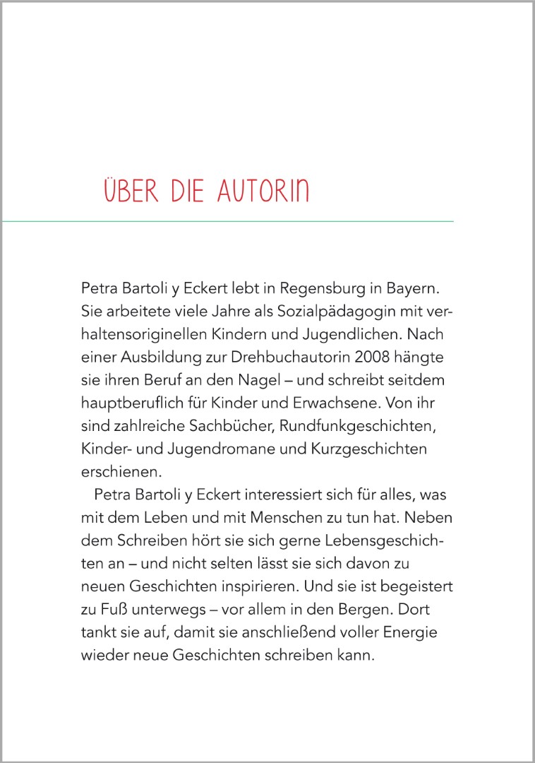 Abschnitt "Über die Autorin" des Titels "Kurzgeschichten für Senioren – Heitere Anekdoten" von Petra Bartoli y Eckert.