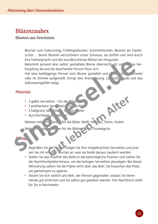 Beispielseiten aus Sinneswelten wecken - Kurzaktivierungen für bettlägerige Senioren mit Demenz als PDF-Download Beispielseiten aus Sinneswelten wecken - Kurzaktivierungen für bettlägerige Senioren mit Demenz als PDF-Download