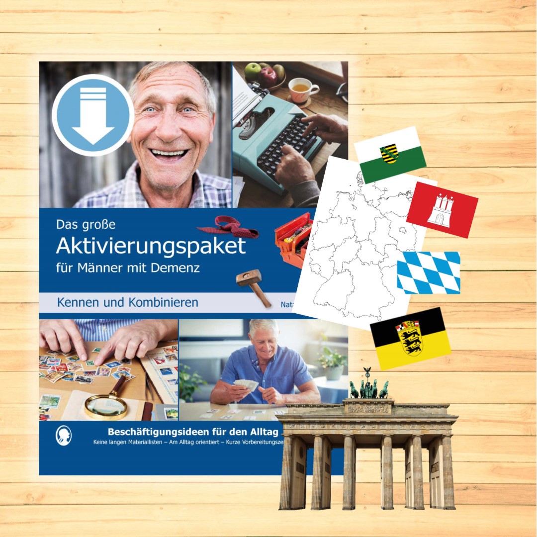 Cover des im Blogbeitrag „Feierfreudiger Oktober“ vorgestellten Artikels mit dem Titel: Kennen und Kombinieren - Für Männer mit Demenz. Das große Aktivierungspaket