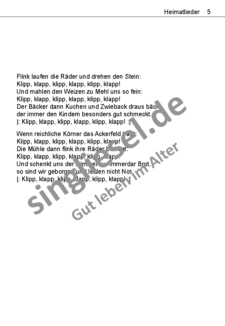 Es-klappert-die-Muehle-am-rauschenden-Bach-Text Die schönsten Heimatlieder Es klappert die Mühle am rauschenden Bach Text