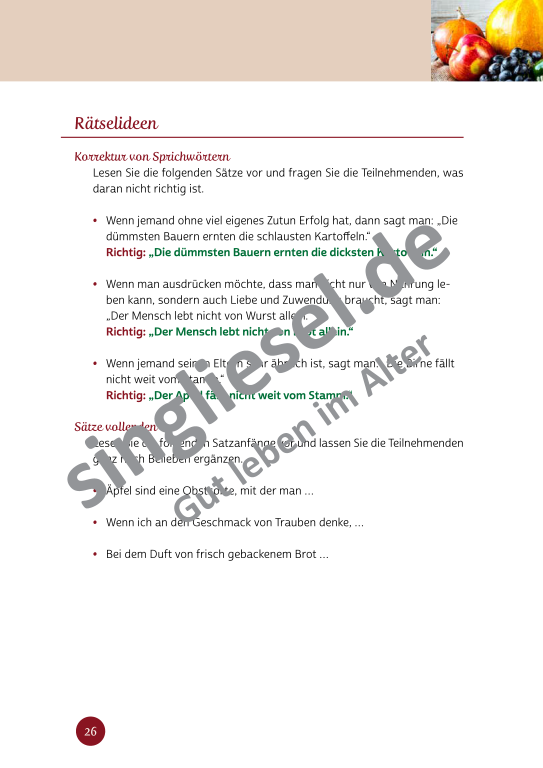Beispielseiten der PDF: Kurzaktivierungen im Herbst - Beschätigungen für Senioren zum Thema Haus und Garten Beispielseiten der PDF: Kurzaktivierungen im Herbst - Beschätigungen für Senioren zum Thema Haus und Garten