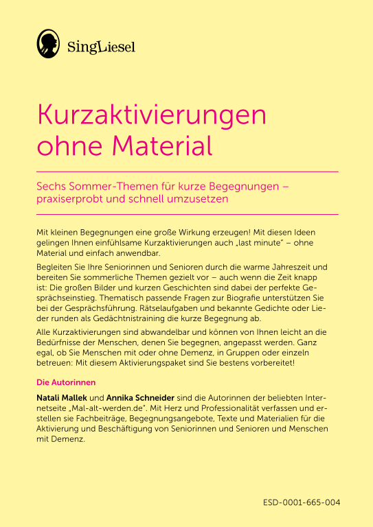 Beispielseiten der PDF: Kurzaktivierungen im Sommer - Beschätigungen für Senioren zum Thema Tiere im Sommer Beispielseiten der PDF: Kurzaktivierungen im Sommer - Beschätigungen für Senioren zum Thema Tiere im Sommer
