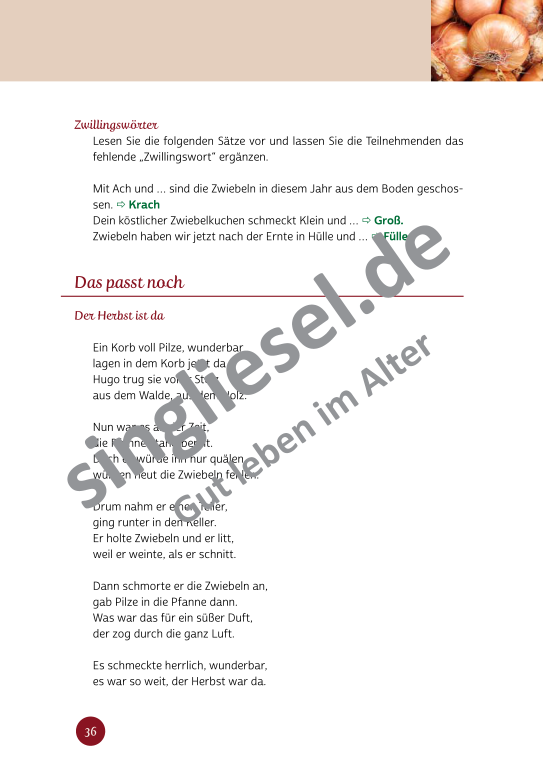 Beispielseiten der PDF: Kurzaktivierungen im Herbst - Beschätigungen für Senioren zum Thema Haus und Garten Beispielseiten der PDF: Kurzaktivierungen im Herbst - Beschätigungen für Senioren zum Thema Haus und Garten