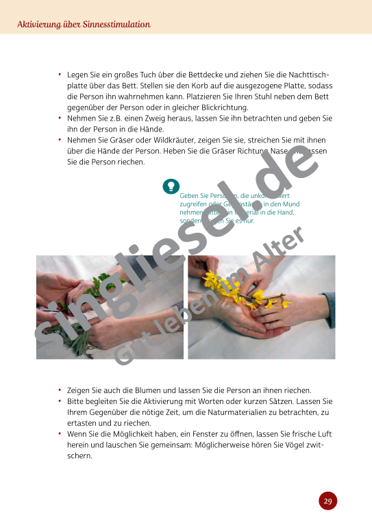 Beispielseiten aus Sinneswelten wecken - Kurzaktivierungen für bettlägerige Senioren mit Demenz als PDF-Download Beispielseiten aus Sinneswelten wecken - Kurzaktivierungen für bettlägerige Senioren mit Demenz als PDF-Download