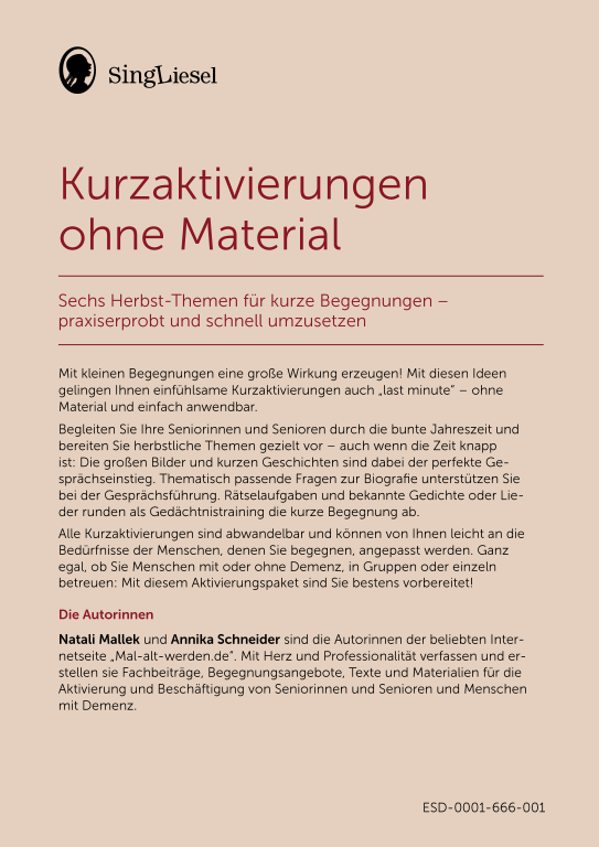 Beispielseiten der PDF: Kurzaktivierungen im Herbst - Beschätigungen für Senioren zum Thema Haus und Garten Beispielseiten der PDF: Kurzaktivierungen im Herbst - Beschätigungen für Senioren zum Thema Haus und Garten