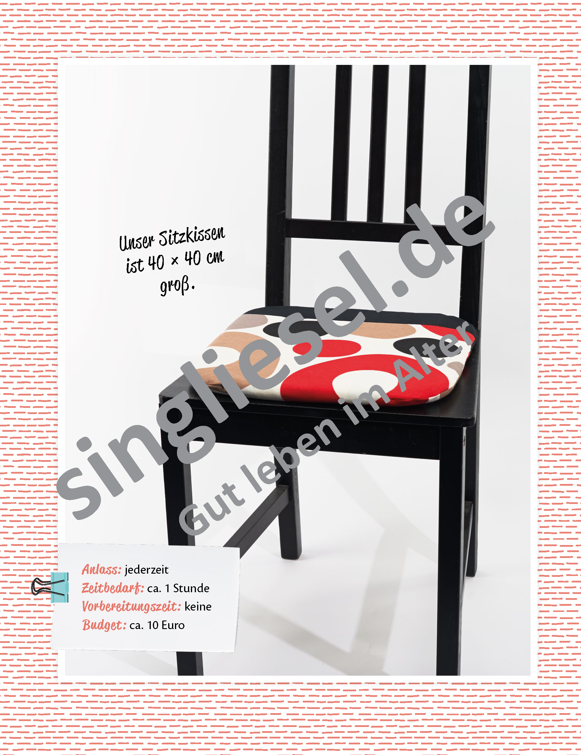 Beispielbild: Anleitung zum Basteln von Sitzkissen - kreative Handarbeit für Senioren zur Beschäftigung als PDF Beispielbild: Anleitung zum Basteln von Sitzkissen - kreative Handarbeit für Senioren zur Beschäftigung als PDF