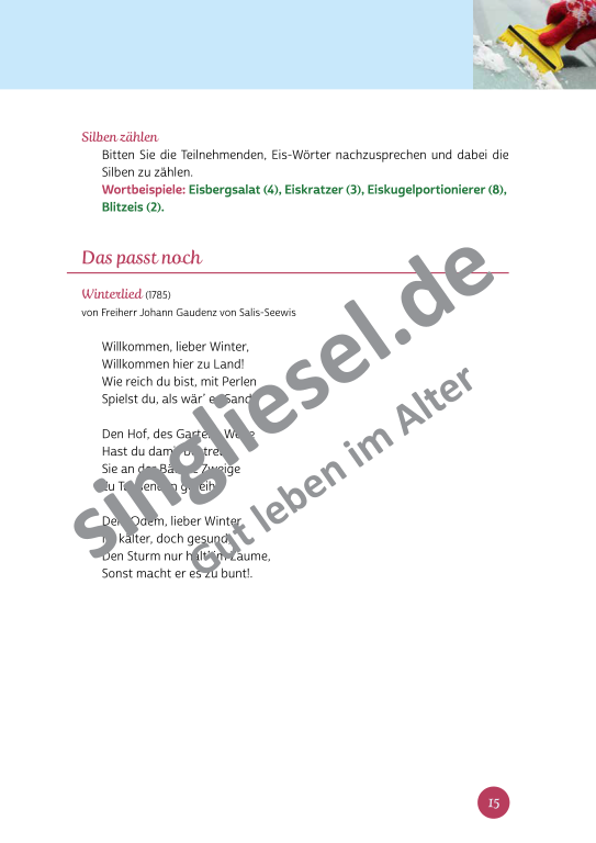 Beispielseiten aus der PDF Kurzaktivierung im Winter für Senioren mit Demenz - kreative Ideen für einen kunterbunten Winter Beispielseiten aus der PDF Kurzaktivierung im Winter für Senioren mit Demenz - kreative Ideen für einen kunterbunten Winter