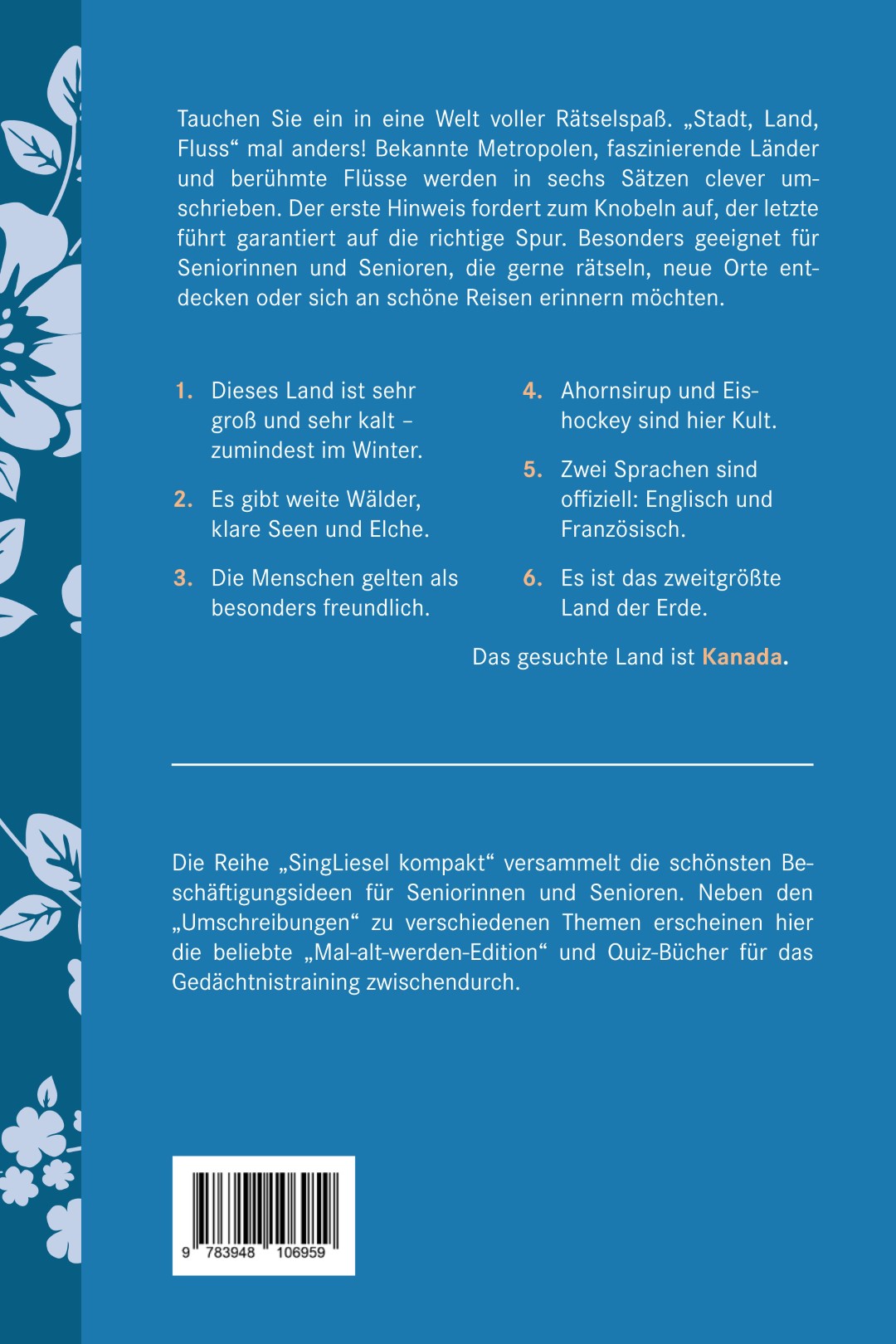 Rückseite von „Umschreibungen – Stadt, Land, Fluss“ von Alexandra Frohbeck, aus dem SingLiesel Verlag.