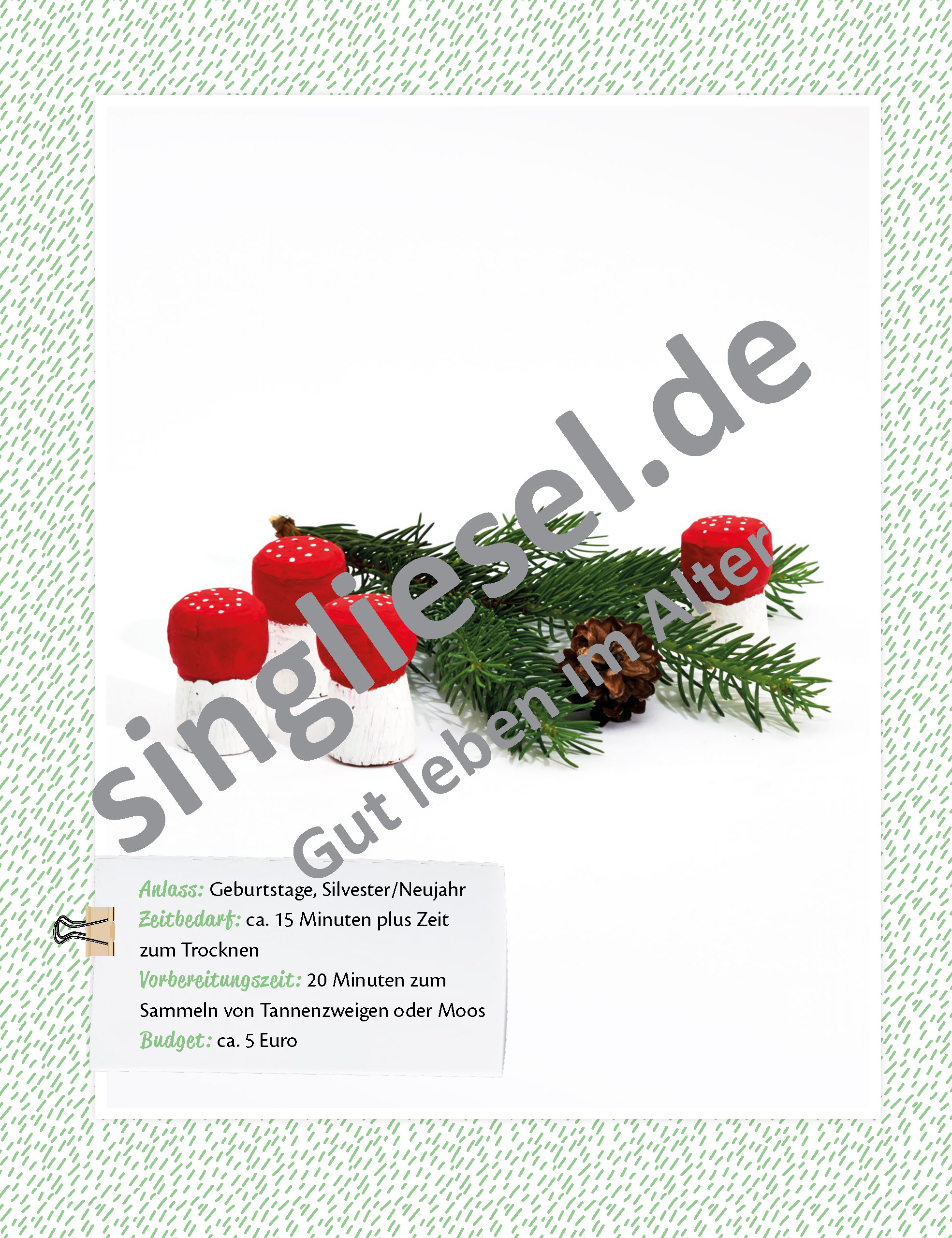 Beispielbild: Bastelanleitung für Glückspilze aus Naturmaterialien. Kreatives Gestalten mit Senioren als PDF-Download Beispielbild: Bastelanleitung für Glückspilze aus Naturmaterialien. Kreatives Gestalten mit Senioren als PDF-Download