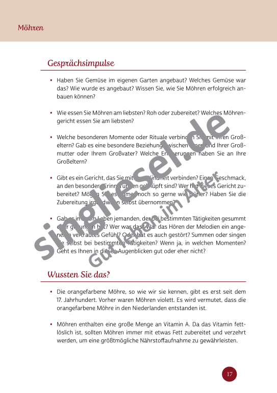 Beispielseiten aus der PDF Kurzaktivierungen im Herbst für Senioren mit Demenz - kreative Ideen zum Thema Essen Beispielseiten aus der PDF Kurzaktivierungen im Herbst für Senioren mit Demenz - kreative Ideen zum Thema Essen