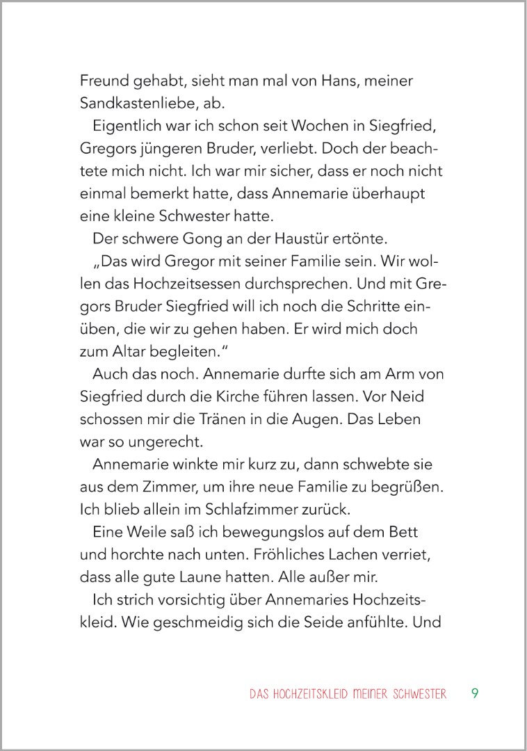 Weitere Beispielseite aus der Kurzgeschichte ‚Die Hochzeit meiner Schwester‘ aus dem Buch ‚Kurzgeschichten für Senioren – Liebesgeschichten‘ von Annette Weber. Die Geschichte ist in seniorengerechtem Großdruck gesetzt.
