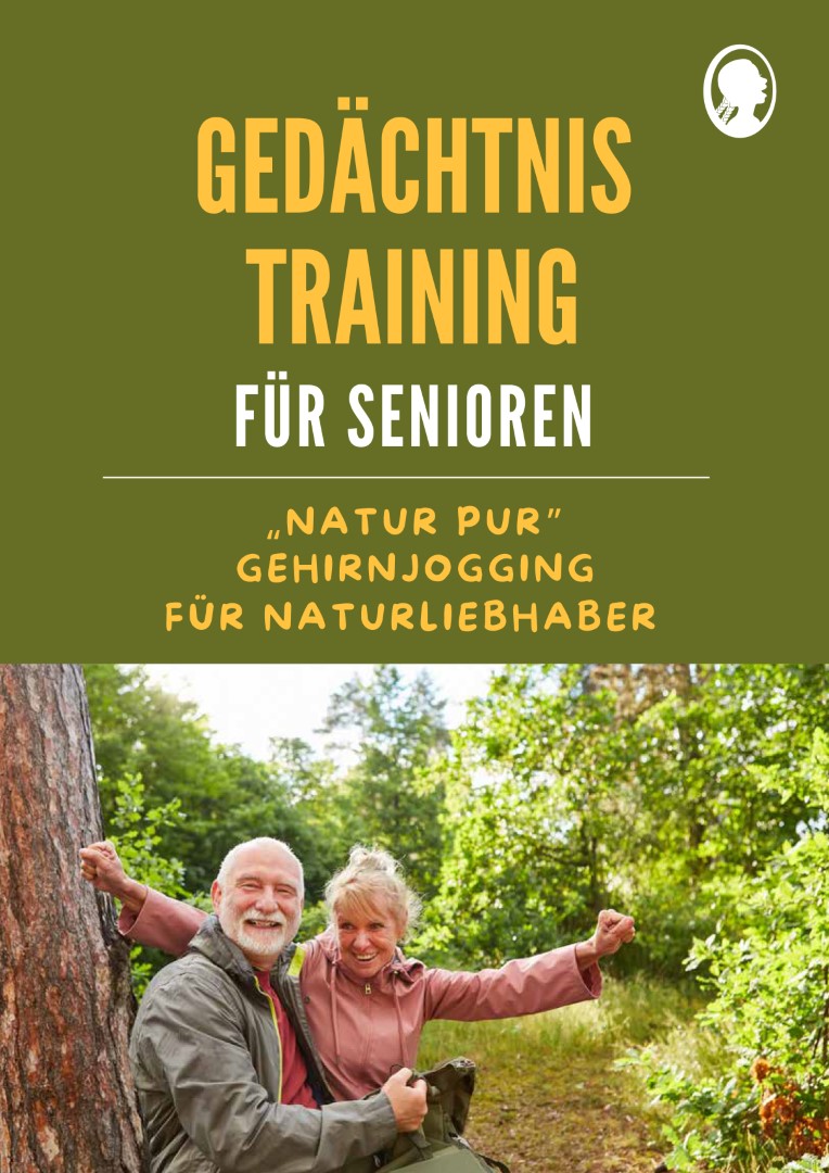 Buchcover von: Gedächtnistraining für Senioren „Natur pur“ – Gehirnjogging für Naturliebhaber. Man sieht zwei ältere Menschen, die zusammen in der Natur sind.