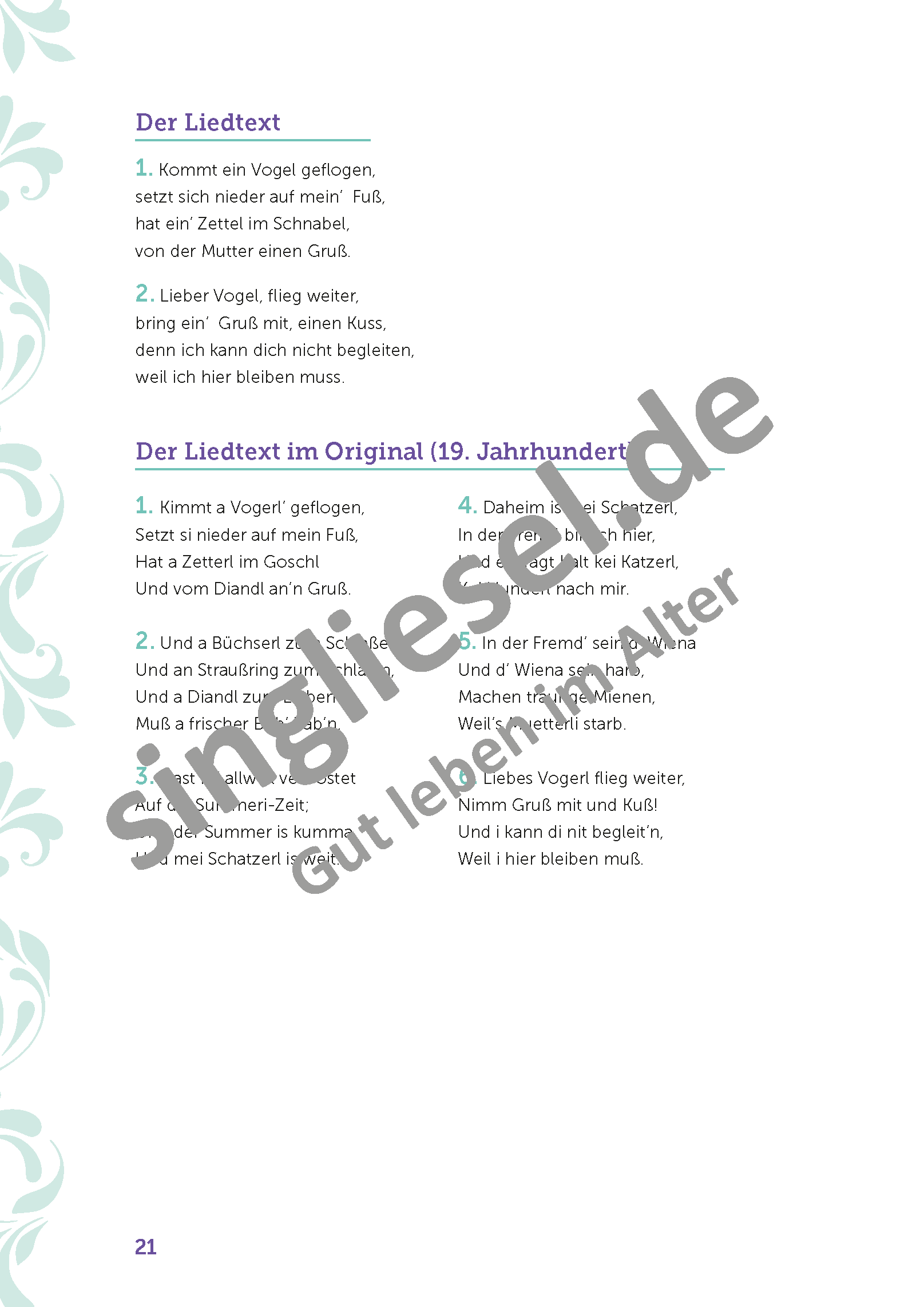 ESD-0001-660-005_Die-schoensten-Sitztaenze_Rund-um-die-Liebe_Seite_22_Kommt-ein-Vogel-geflogen_Liedtext Die schönsten Sitztänze rund um die Liebe. Sitztänze für Senioren- auch mit Demenz. Kommt ein Vogel geflogen Liedtext