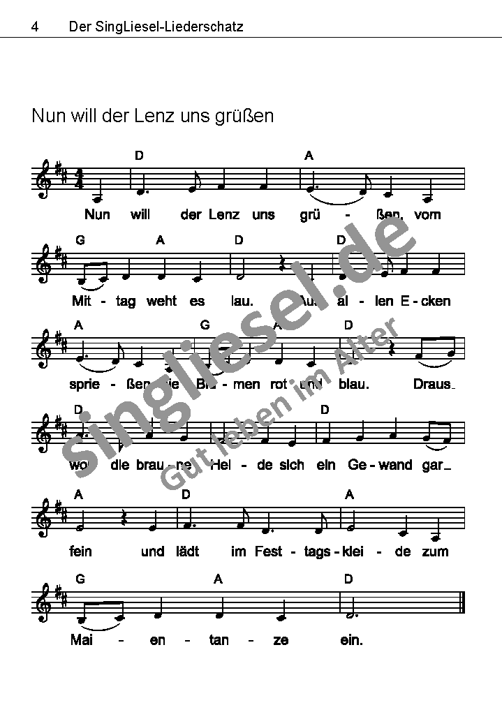 Nun-will-der-Lenz-uns-gruessen-Text-mit-Noten Die schönsten Frühlingslieder Nun will der Lenz uns grüßen Noten