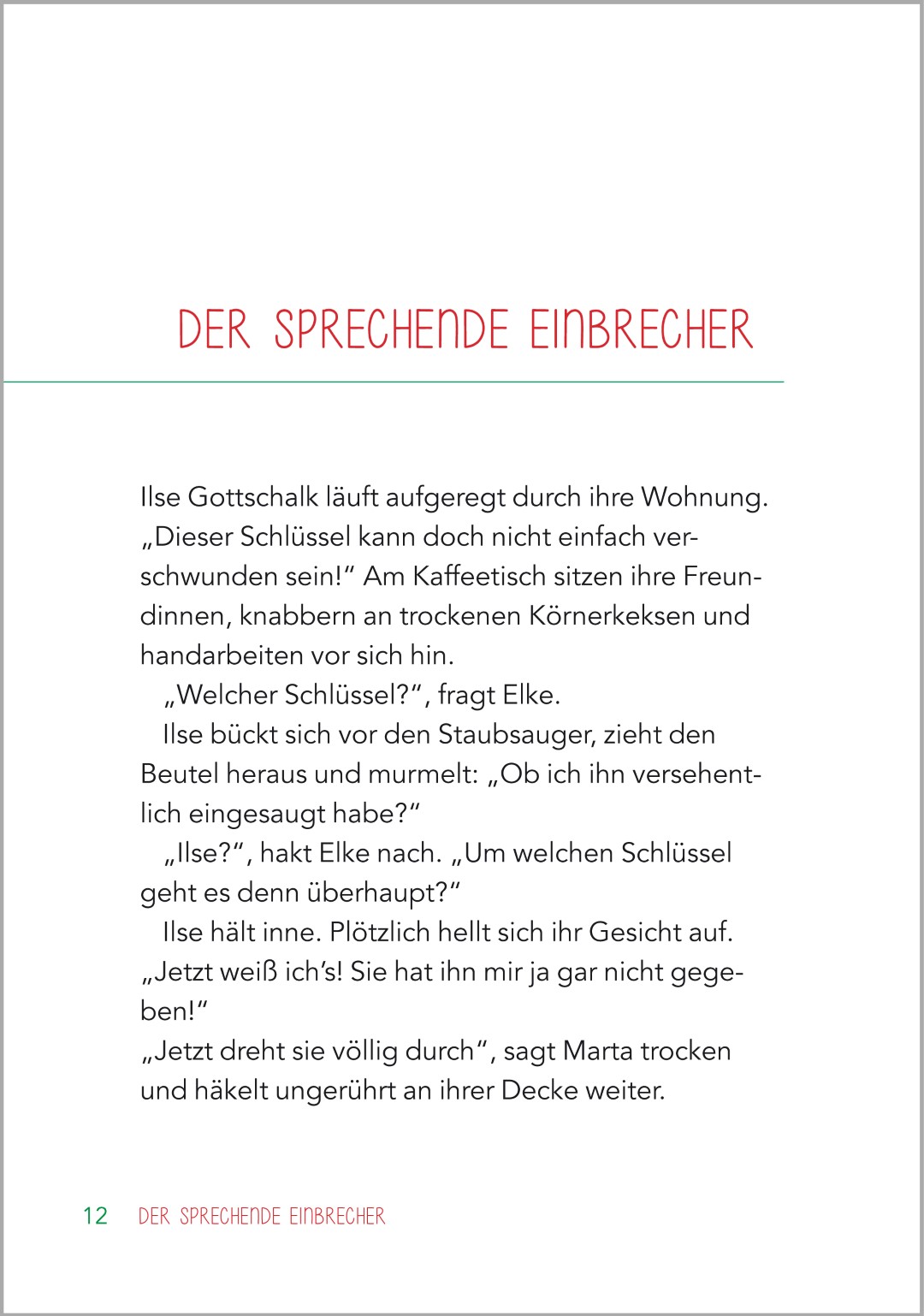 Beispielseite aus "Kurzgeschichten für Senioren" "Neues vom Plauderclub" "Der sprechende Einbrecher"