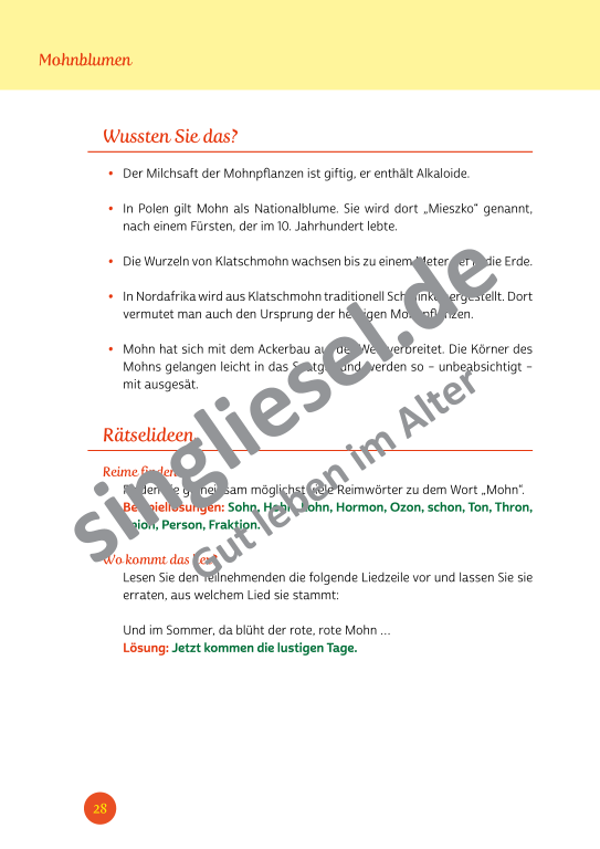 Beispielseiten der PDF: Kurzaktivierungen im Sommer - Beschätigungen für Senioren zum Thema Wald und Wiese Beispielseiten der PDF: Kurzaktivierungen im Sommer - Beschätigungen für Senioren zum Thema Wald und Wiese