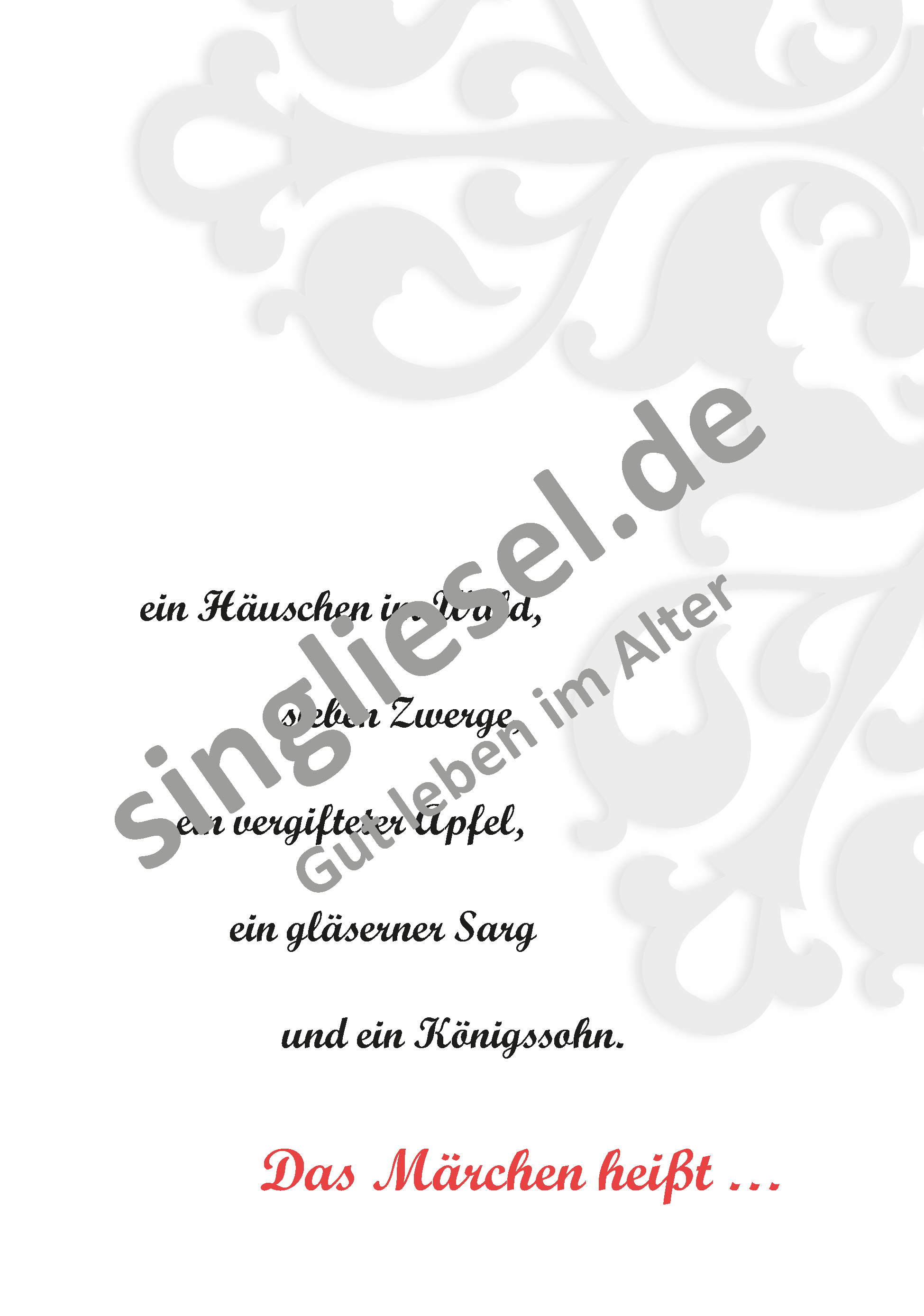 Beispielseite aus: Bekannte Märchen Band 1 - zum Vorlesen und Mitraten für Senioren mit Demenz als PDF-Download Beispielseite aus: Bekannte Märchen Band 1 - zum Vorlesen und Mitraten für Senioren mit Demenz als PDF-Download