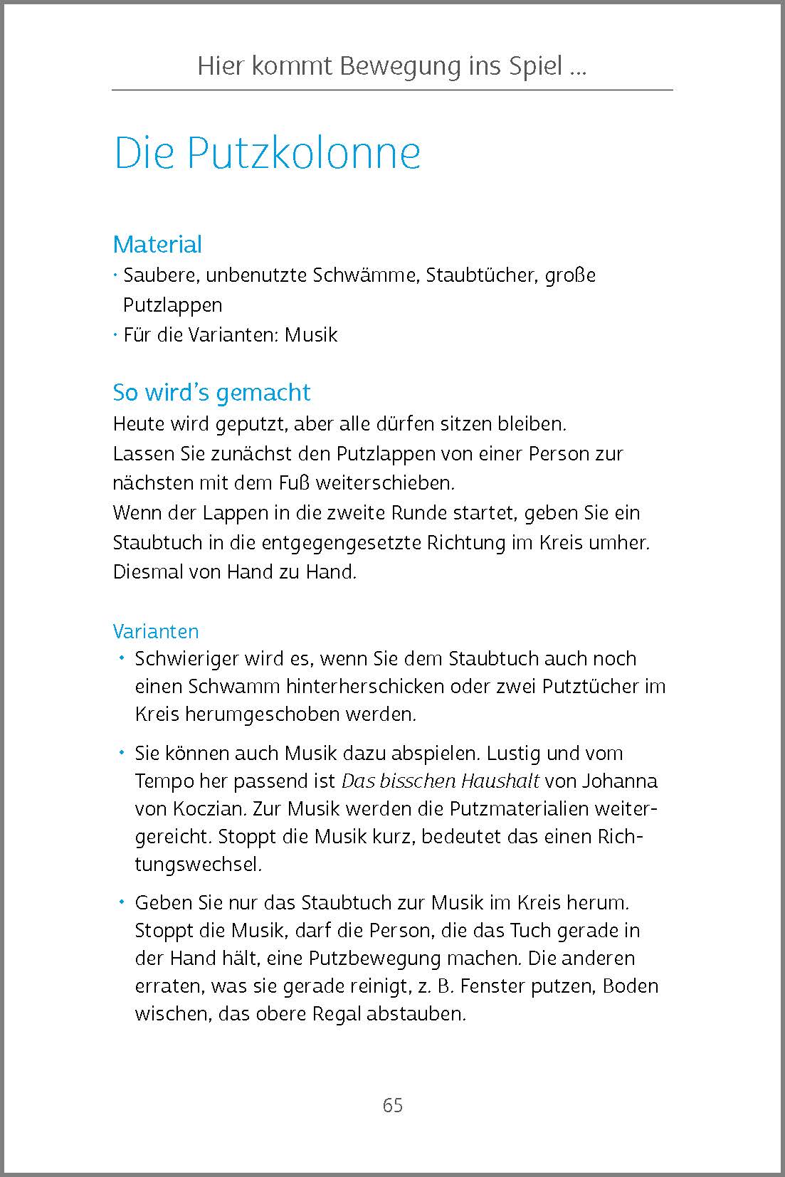 Beispielseite aus dem Buch "Stuhlkreisspiele für Senioren" "Putzkolonne"