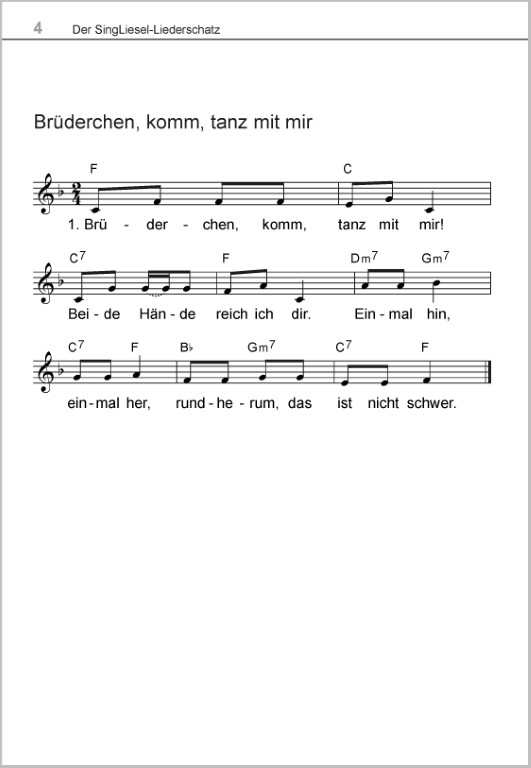 Liederbuch für Senioren im Großdruck – Brüderchen, komm tanz mit mir. Volkslied mit Noten für heitere Stunden