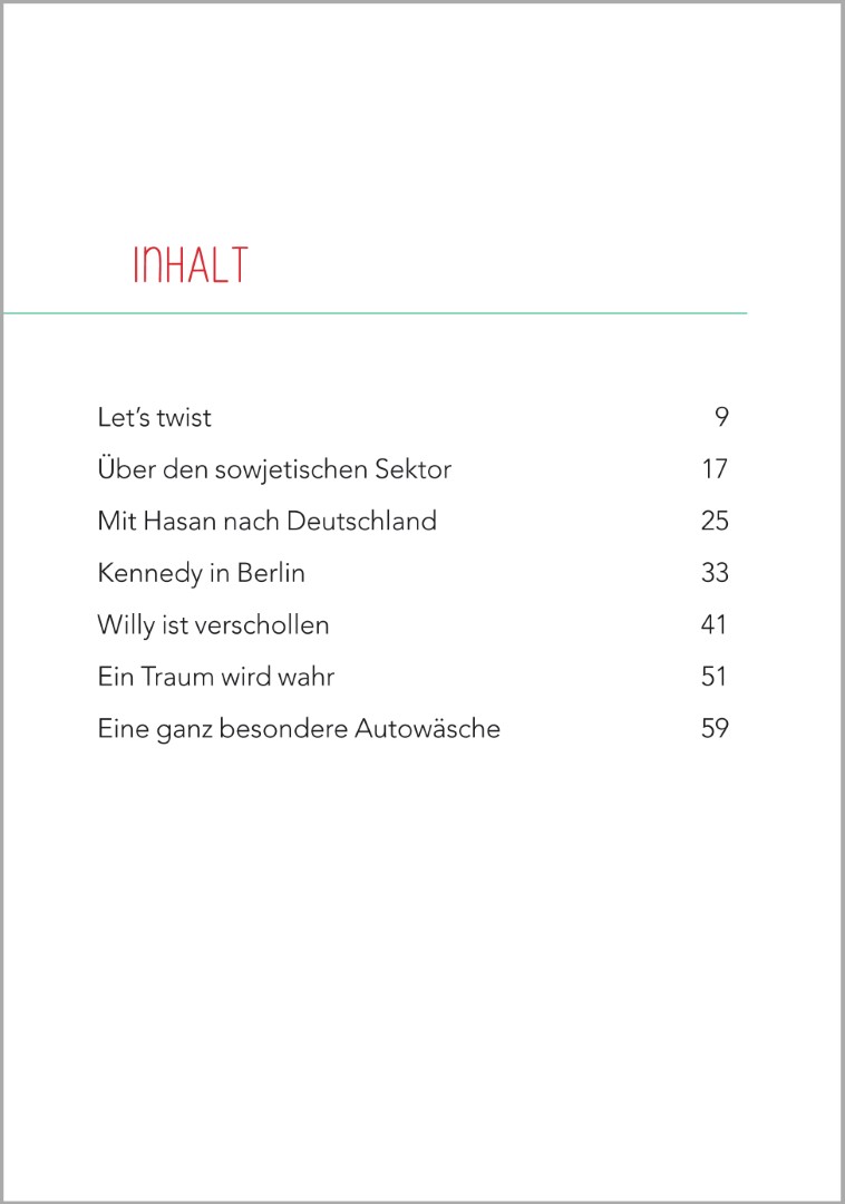 Inhaltsverzeichnis des Buches "Geschichten aus den 60ern - Kurzgeschichten für Senioren". Das Buch enthält 14 passende Geschichten zum Vorlesen.