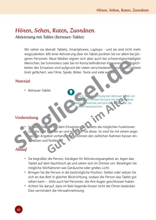 Beispielseiten aus Sinneswelten wecken - Kurzaktivierungen für bettlägerige Senioren mit Demenz als PDF-Download Beispielseiten aus Sinneswelten wecken - Kurzaktivierungen für bettlägerige Senioren mit Demenz als PDF-Download