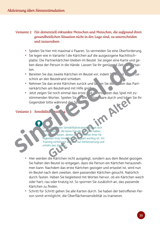 Beispielseiten aus Sinneswelten wecken - Kurzaktivierungen für bettlägerige Senioren mit Demenz als PDF-Download Beispielseiten aus Sinneswelten wecken - Kurzaktivierungen für bettlägerige Senioren mit Demenz als PDF-Download