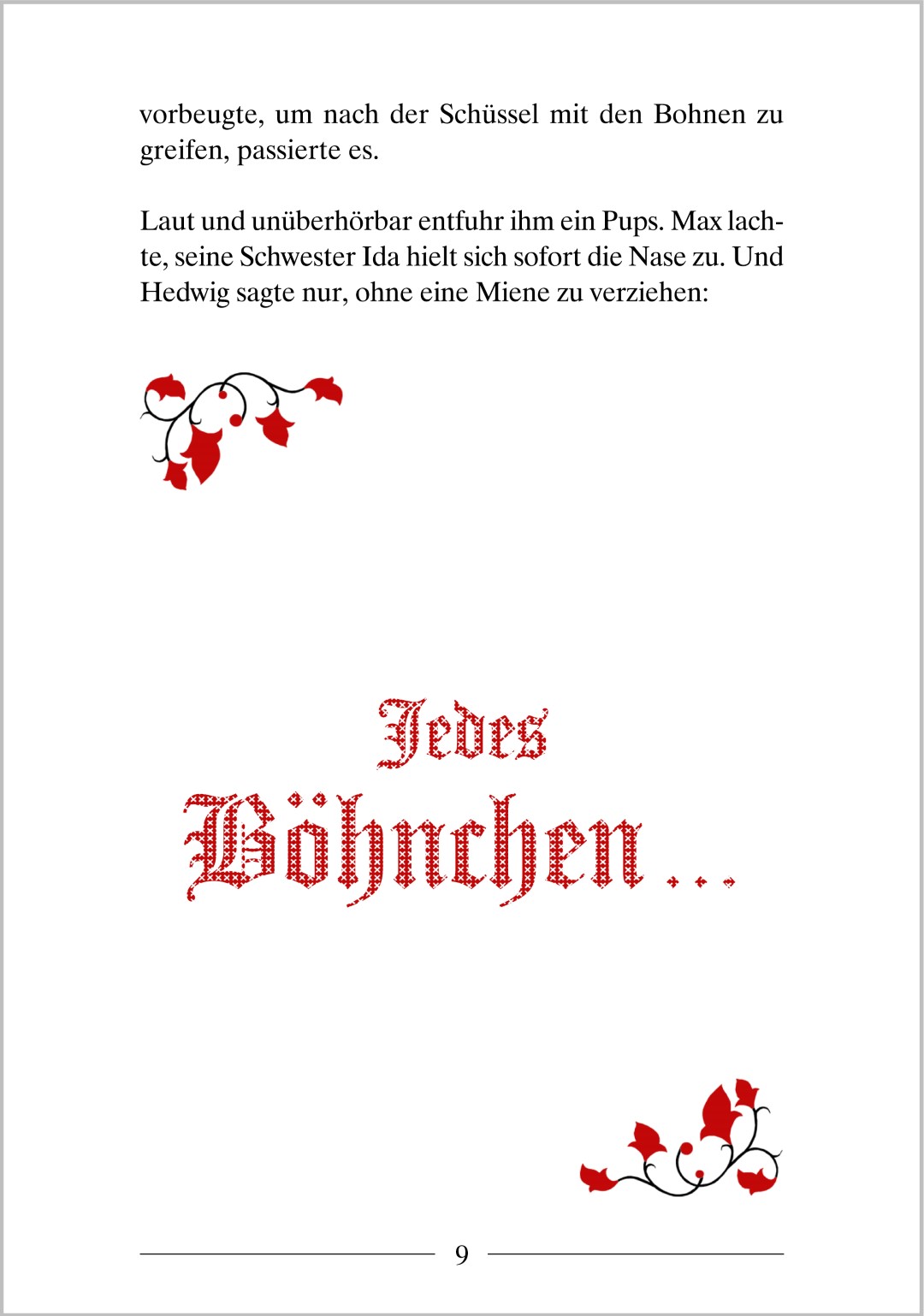 Beispielseite aus „Die schönsten Sprichwortgeschichten zum Lachen und Schmunzeln“ mit der Kurzgeschichte „Selbst gezogene Bohnen“ zum Vorlesen und Miträtseln.