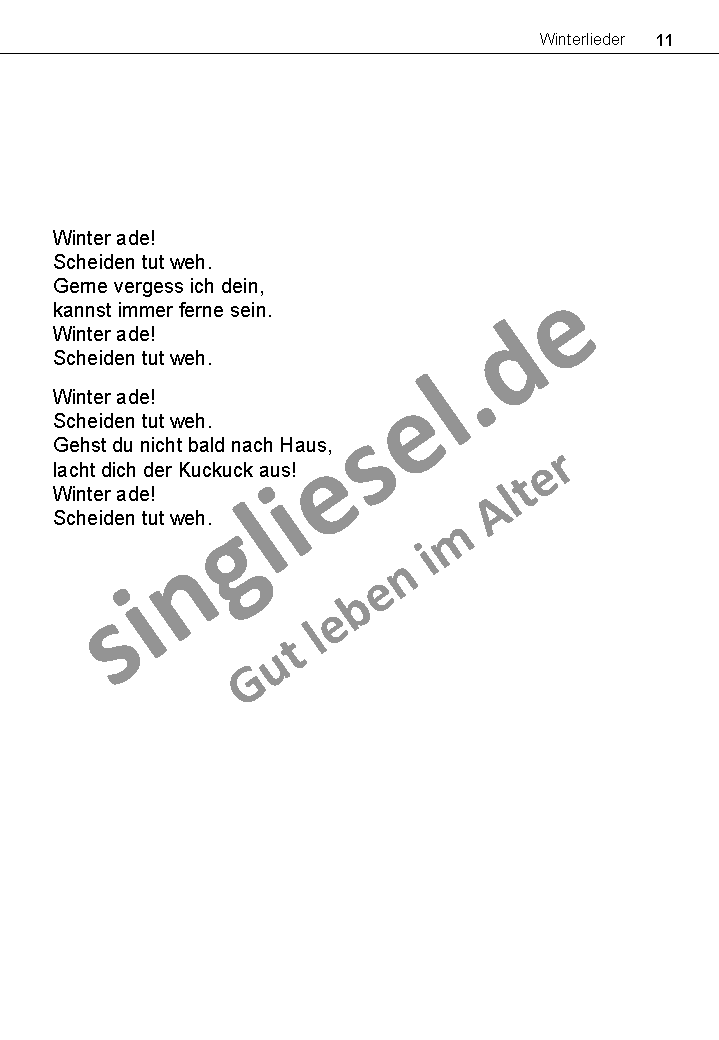 Winter-ade-Text Die schönsten Winterlieder Winter ade Text
