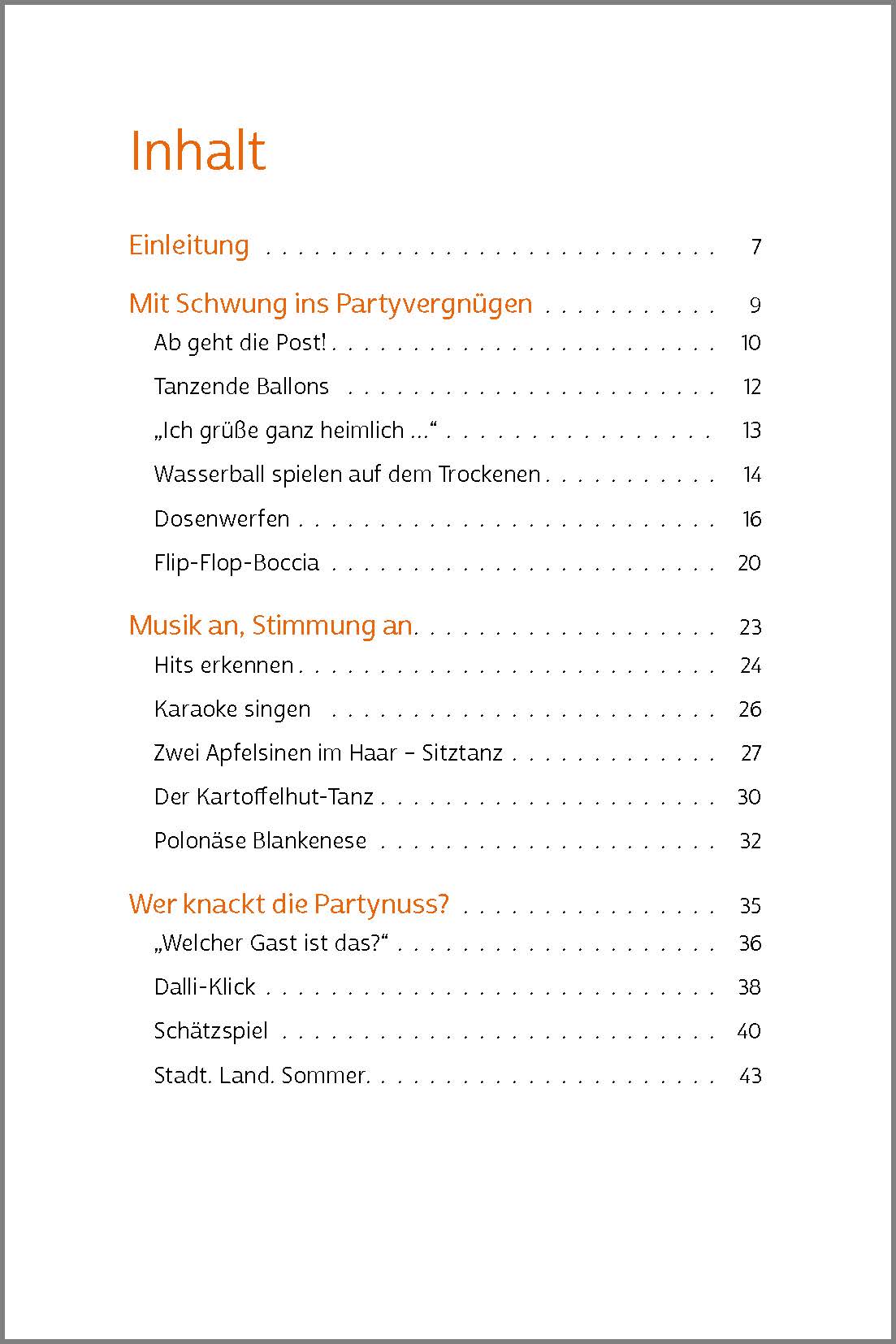 Inhaltsverzeichnis von "Partyspiele für Senioren"