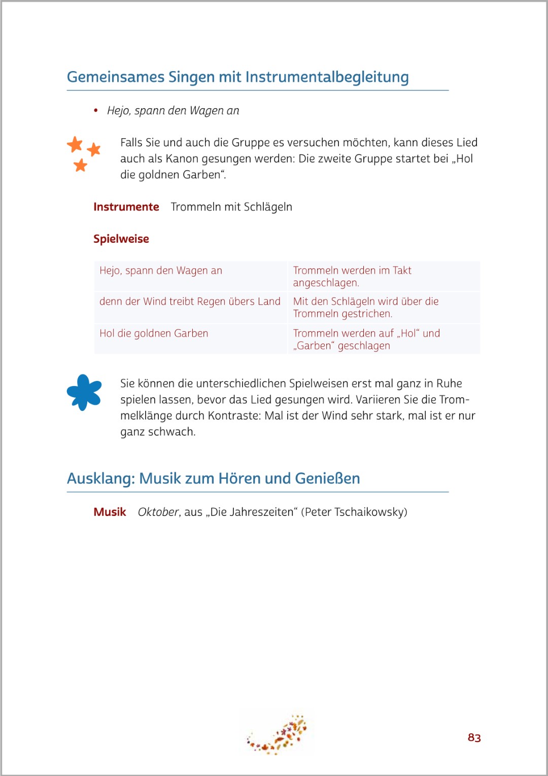 Beispielseite aus dem Buch „Aktivieren mit Musik für Senioren leicht gemacht“. Zu sehen ist die Aktivierung „Herbstzauber“, eine musikalische Aktivierungseinheit für Senioren – auch mit Demenz.