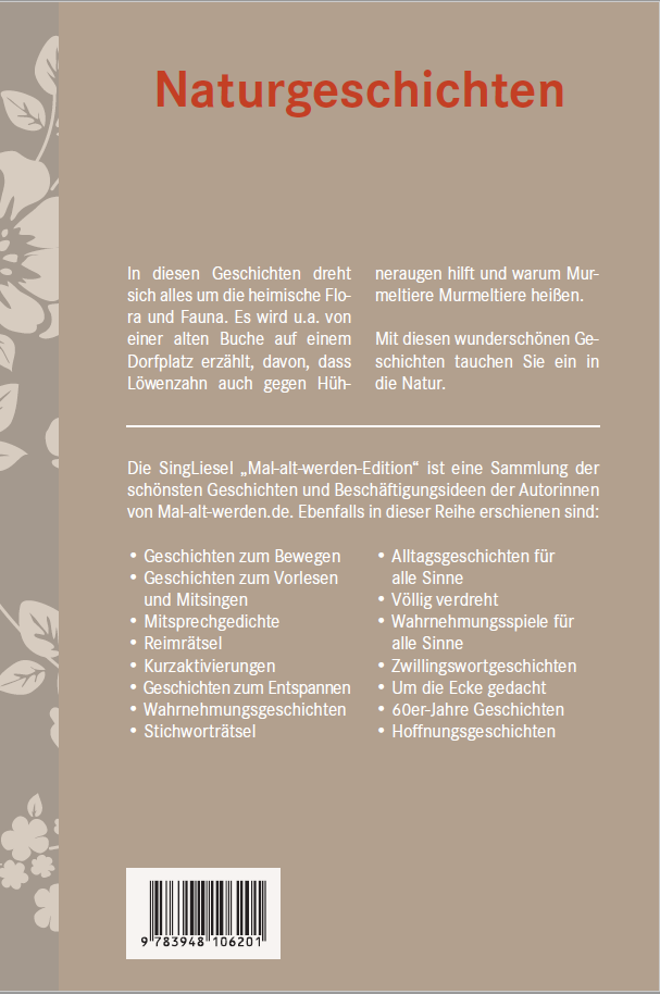 Naturgeschichten-U4 Naturgeschichten für Senioren. Mal-alt-werden-Edition Band 12. Vorlesegeschichten. Beschreibung