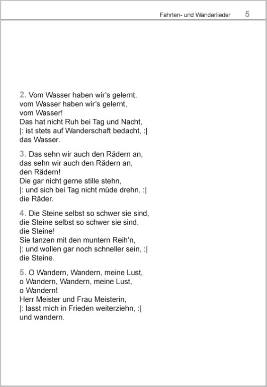 Liederbuch für Senioren im Großdruck – Wanderlied: Das Wandern ist des Müllers Lust mit Noten zum Mitsingen