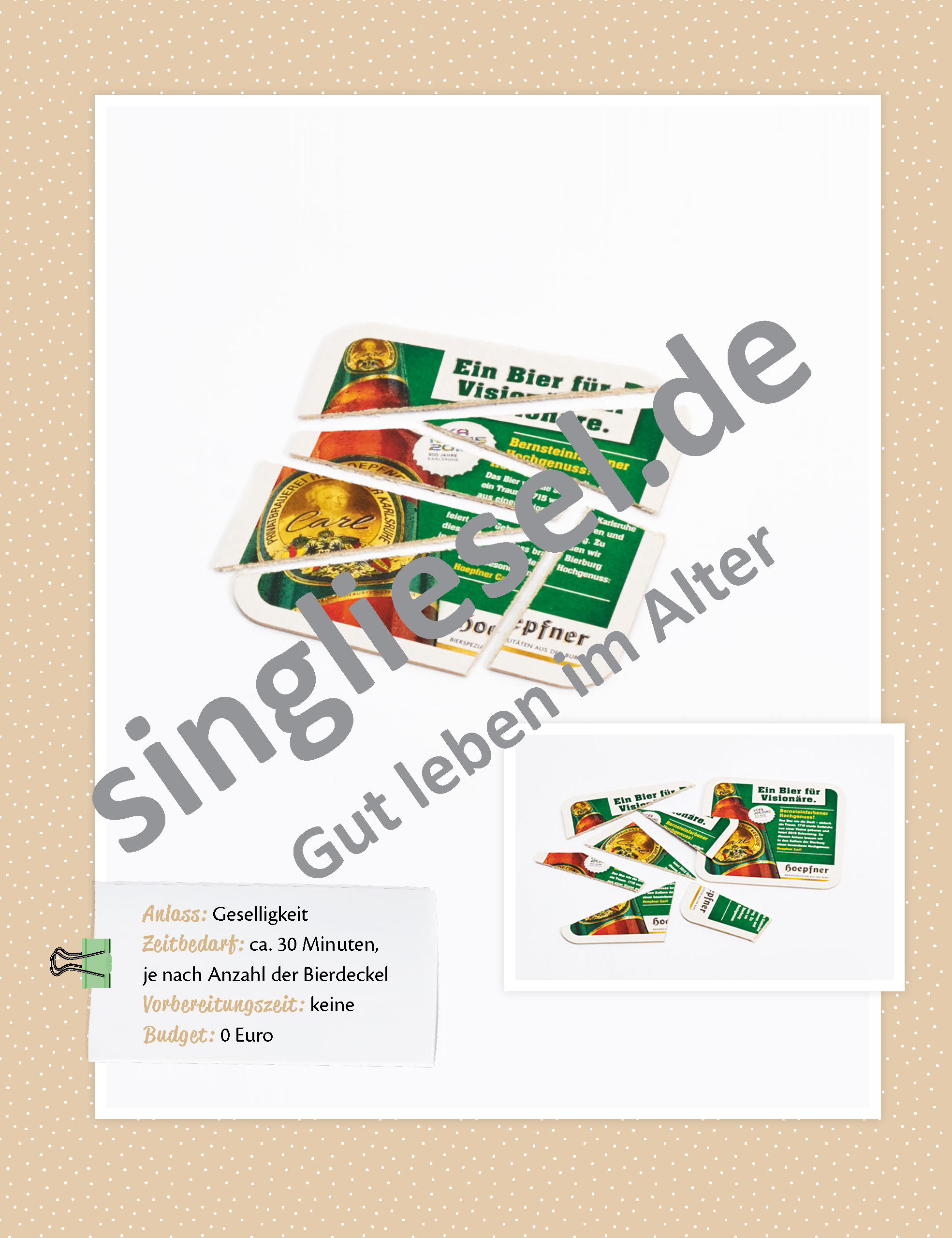 Beispielbild: Bastelanleitung für ein Bierdeckel-Puzzel. Kreatives Gestalten mit Senioren als PDF-Download Beispielbild: Bastelanleitung für ein Bierdeckel-Puzzel. Kreatives Gestalten mit Senioren als PDF-Download