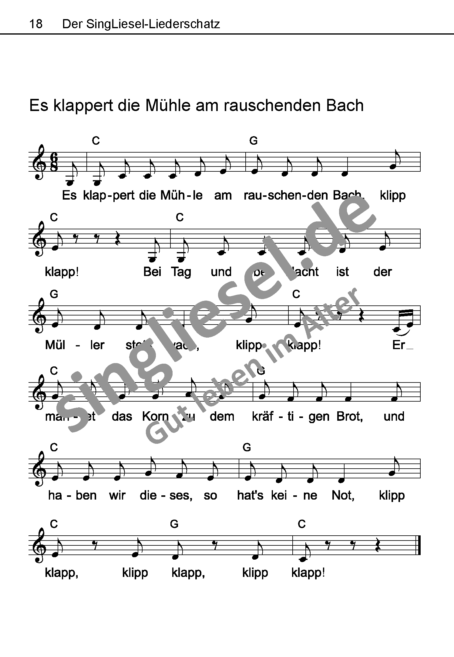 ESD-0001-021-001-Wasserzeichen_Seite_04 Volkslieder-Buch für Senioren mit Noten Grossdruck Sofort-Download als PDF Es klappert die Mühle am rauschenden Bach Noten