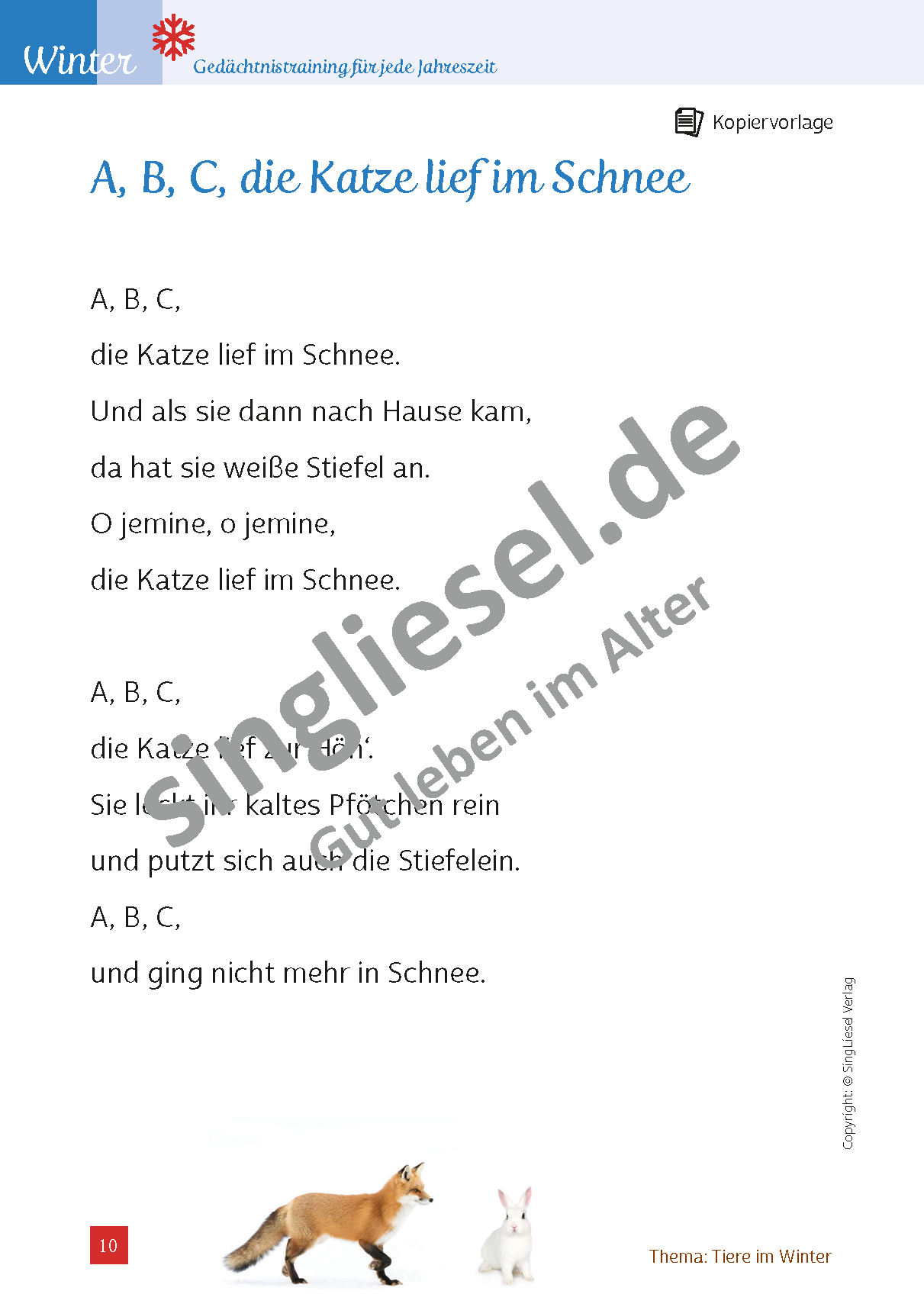 ESD-0001-025-002__Vorschau-10 Gedächtnistraining Senioren. Winter. Tiere. Liedtext "A, B, C, die Katze lief im Schnee"