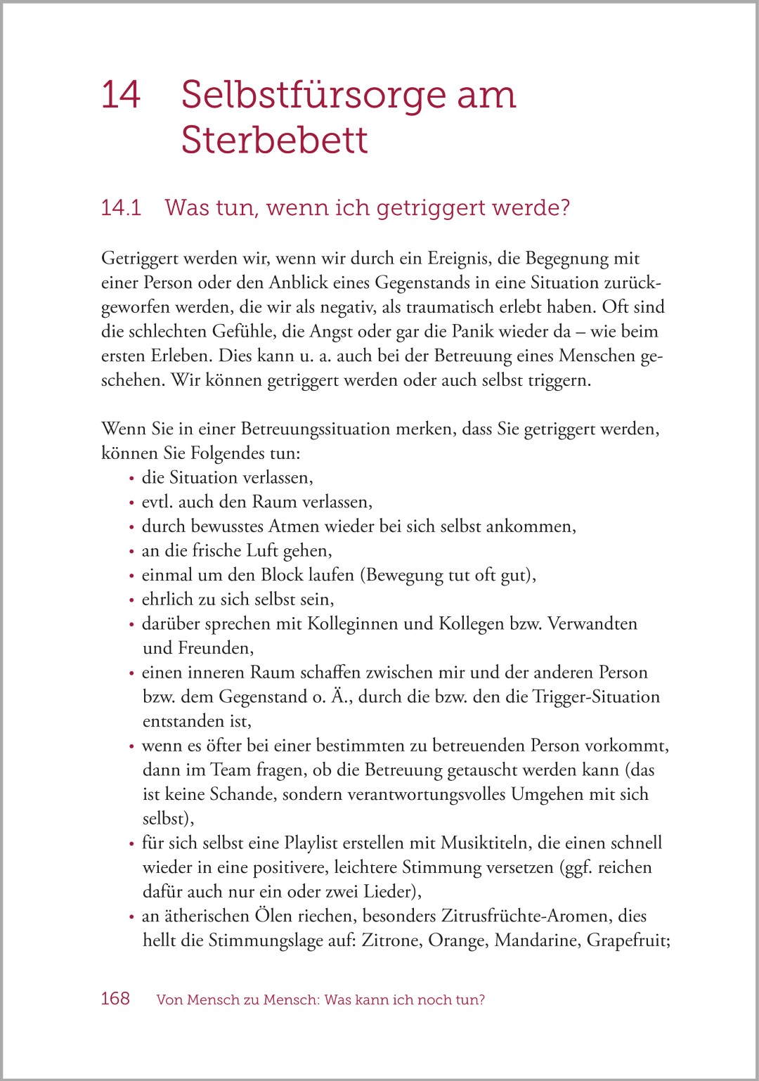 Kapitel zur Selbstfürsorge aus dem Buch „Palliative Care und Sterbebegleitung – Ein Ratgeber für Begleitende und Angehörige“ mit Tipps zum Umgang mit emotionaler Belastung.